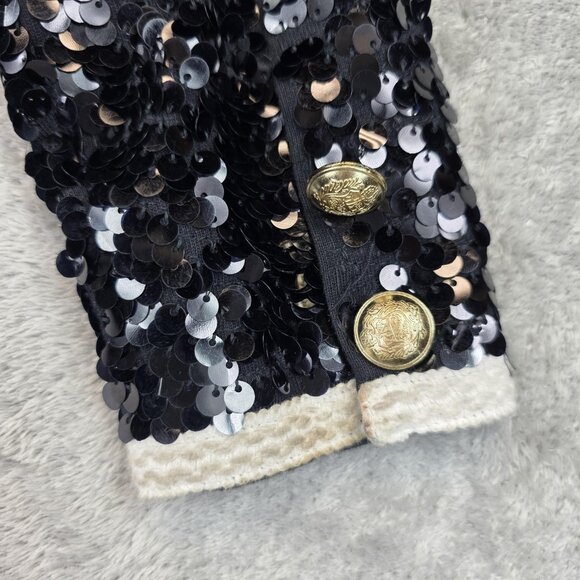 Crewcuts Jacket Girls Medium 8-9 Black Sequin Tweed Trim Cardigan Party Holiday - Picture 7 of 15